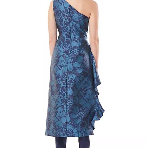 Kay Unger Baltic Blue Floral Jacquard Walk-Through Jumpsuit - Picture 3 of 3